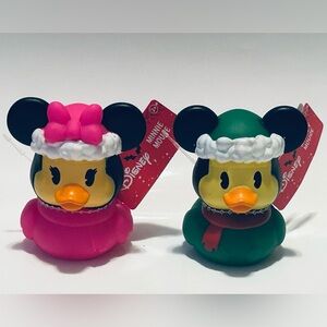 NEW! Disney Mickey Mouse and Minnie Mouse Festive Holiday Rubber Duck Set (NWT)